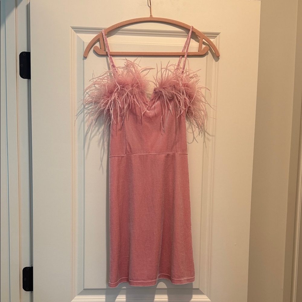 Pants Store Pink Feather Velvet Dress